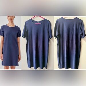 Eileen Fisher Navy Short Sleeve Jersey Dress Zip Sides Women’s Petite Large